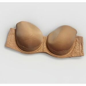 Torrid Curves Strapless Bra 40D Beige Satin Lightly Padded Underwire Lace